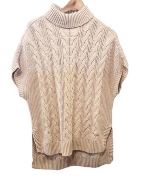 Pact Women’s Cream Organic Cotton Cable Knit Turtleneck Poncho Sweater M/L